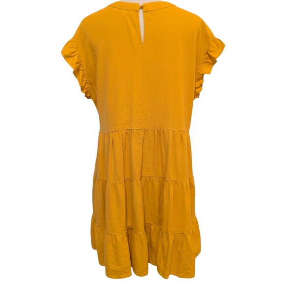 Adyson Parker Womens Size L Yellow Gold Linen Rayon Tiered Ruffled S/S Dress - Picture 3 of 11